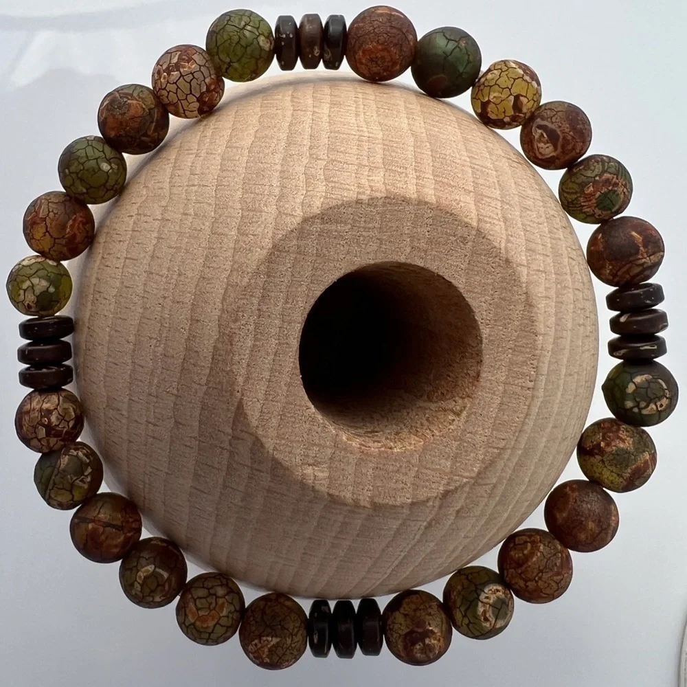Earth Tones Tibetan Matte Agate Stretch Beaded Bracelet